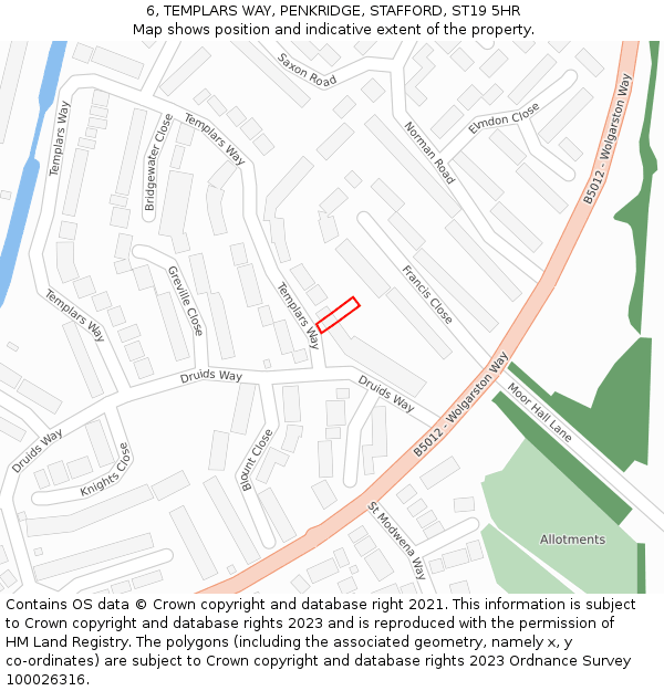 6, TEMPLARS WAY, PENKRIDGE, STAFFORD, ST19 5HR: Location map and indicative extent of plot