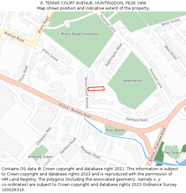 6, TENNIS COURT AVENUE, HUNTINGDON, PE29 1WW: Location map and indicative extent of plot