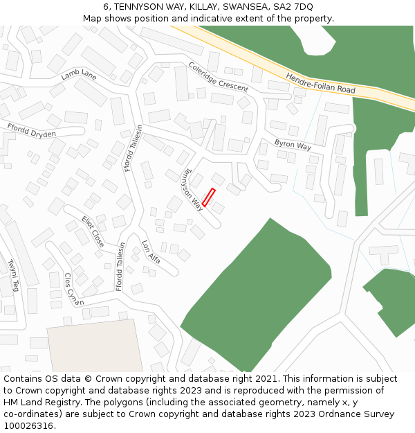 6, TENNYSON WAY, KILLAY, SWANSEA, SA2 7DQ: Location map and indicative extent of plot