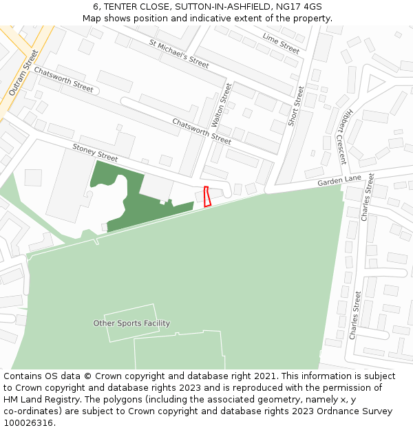 6, TENTER CLOSE, SUTTON-IN-ASHFIELD, NG17 4GS: Location map and indicative extent of plot