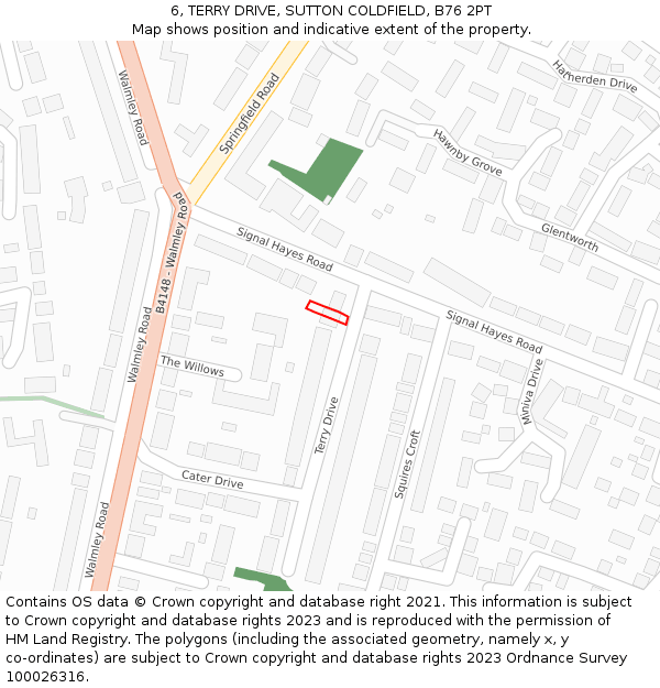 6, TERRY DRIVE, SUTTON COLDFIELD, B76 2PT: Location map and indicative extent of plot