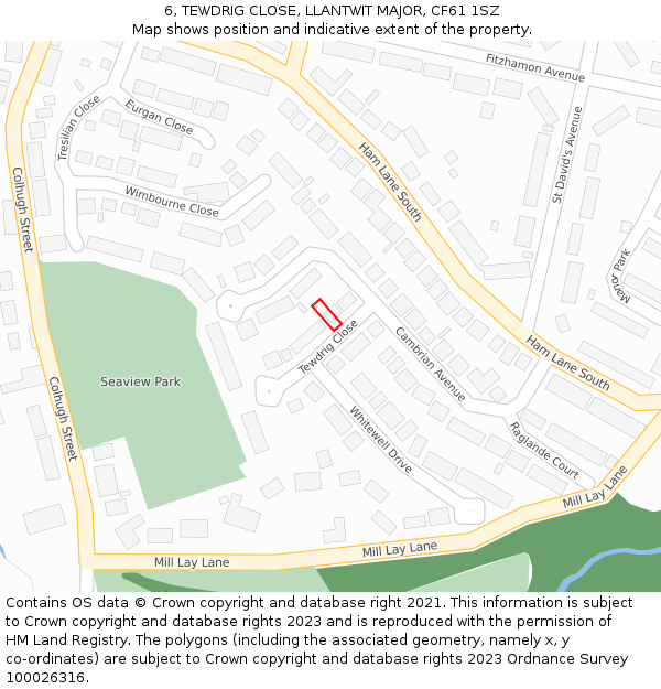 6, TEWDRIG CLOSE, LLANTWIT MAJOR, CF61 1SZ: Location map and indicative extent of plot