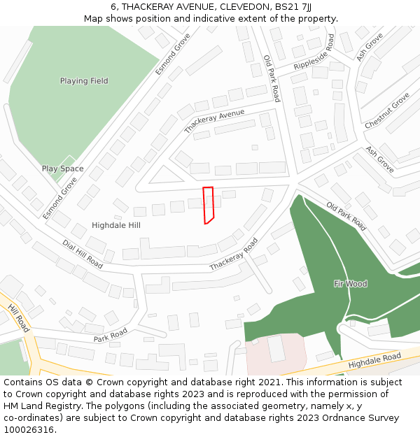 6, THACKERAY AVENUE, CLEVEDON, BS21 7JJ: Location map and indicative extent of plot