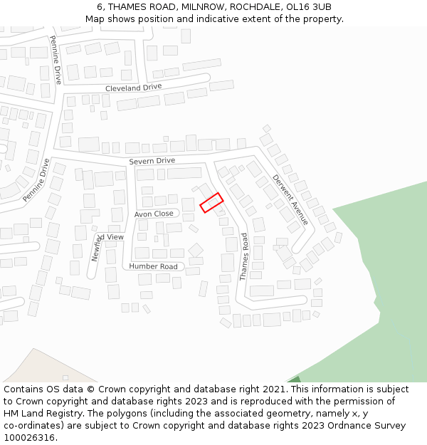 6, THAMES ROAD, MILNROW, ROCHDALE, OL16 3UB: Location map and indicative extent of plot