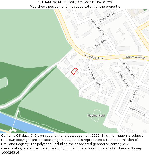 6, THAMESGATE CLOSE, RICHMOND, TW10 7YS: Location map and indicative extent of plot
