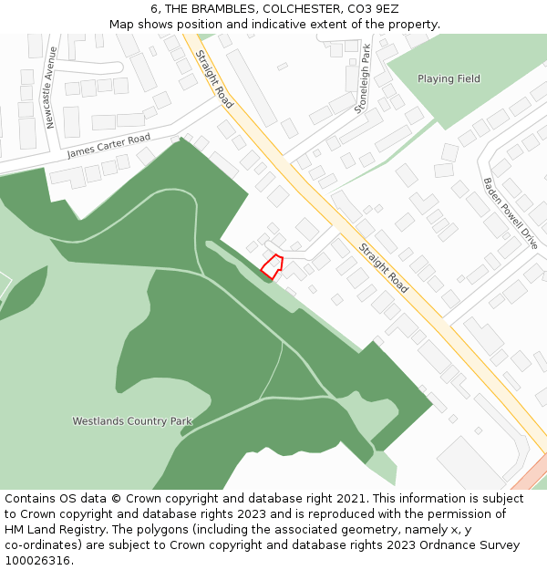 6, THE BRAMBLES, COLCHESTER, CO3 9EZ: Location map and indicative extent of plot