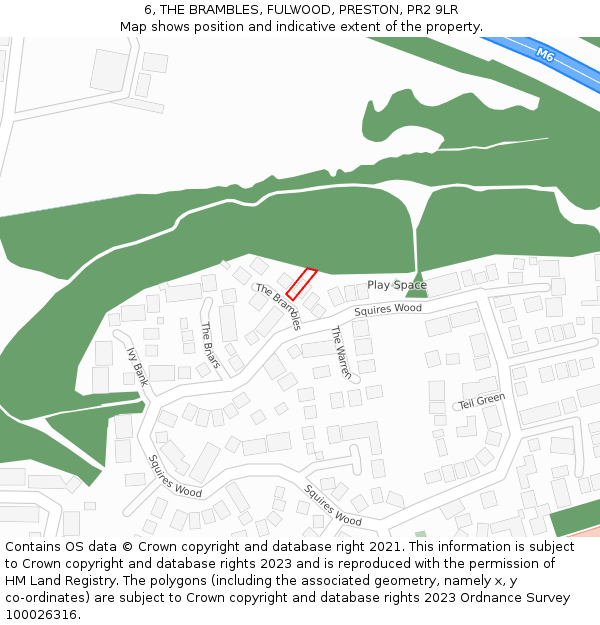 6, THE BRAMBLES, FULWOOD, PRESTON, PR2 9LR: Location map and indicative extent of plot
