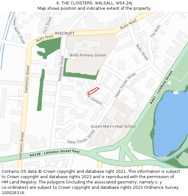 6, THE CLOISTERS, WALSALL, WS4 2AJ: Location map and indicative extent of plot