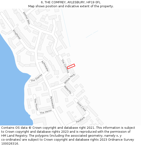 6, THE COMFREY, AYLESBURY, HP19 0FL: Location map and indicative extent of plot
