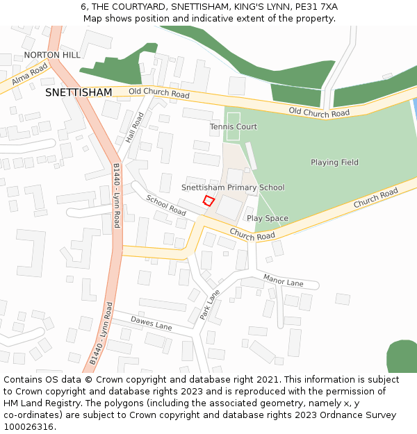6, THE COURTYARD, SNETTISHAM, KING'S LYNN, PE31 7XA: Location map and indicative extent of plot