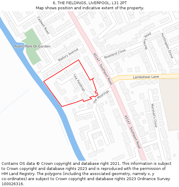 6, THE FIELDINGS, LIVERPOOL, L31 2PT: Location map and indicative extent of plot