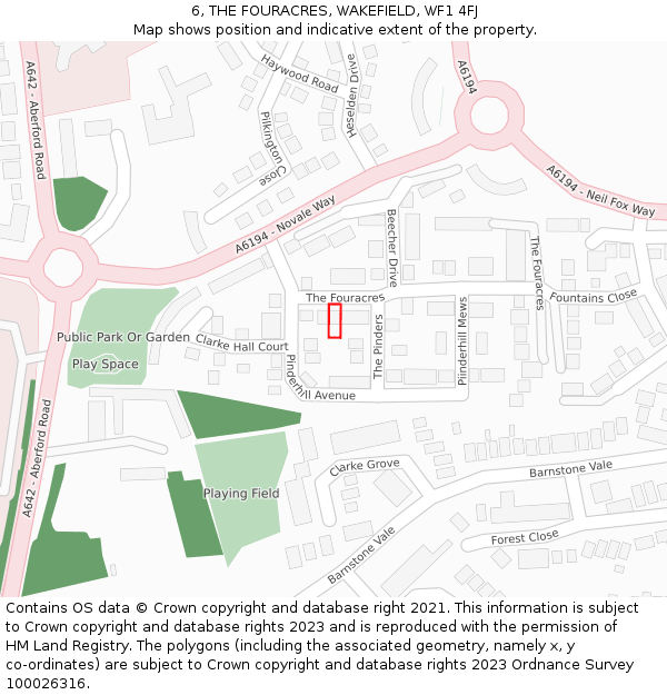 6, THE FOURACRES, WAKEFIELD, WF1 4FJ: Location map and indicative extent of plot