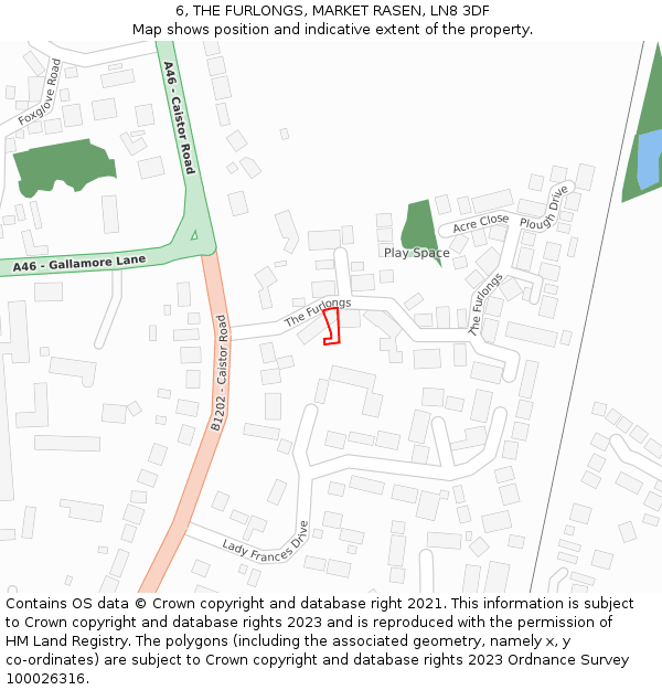 6, THE FURLONGS, MARKET RASEN, LN8 3DF: Location map and indicative extent of plot