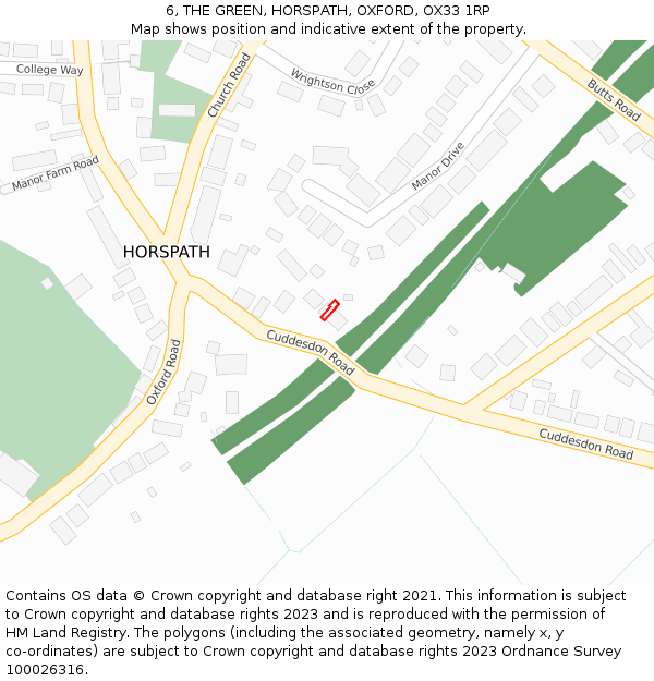 6, THE GREEN, HORSPATH, OXFORD, OX33 1RP: Location map and indicative extent of plot