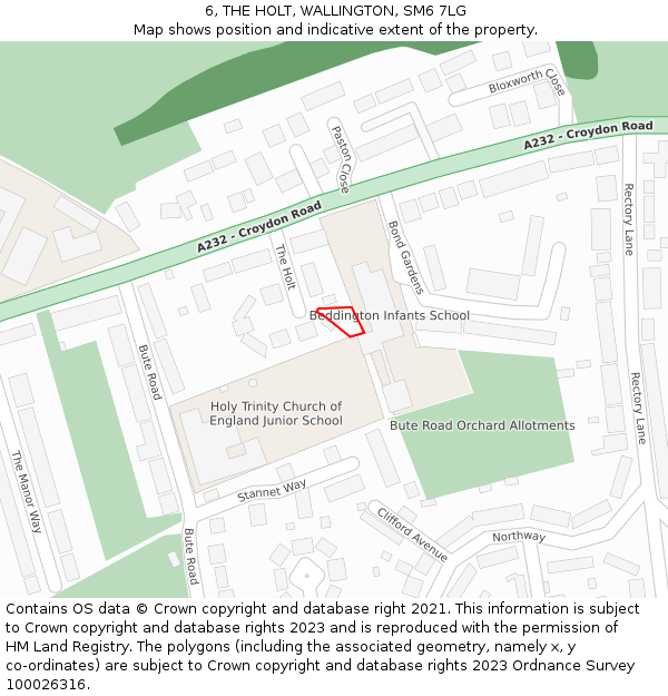 6, THE HOLT, WALLINGTON, SM6 7LG: Location map and indicative extent of plot