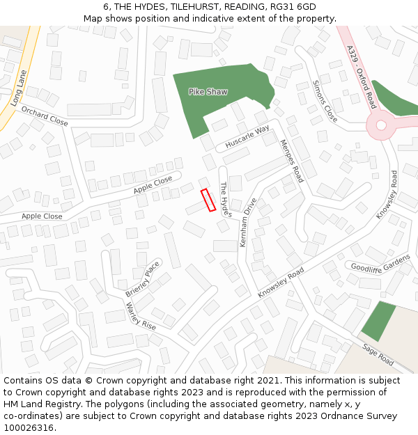 6, THE HYDES, TILEHURST, READING, RG31 6GD: Location map and indicative extent of plot