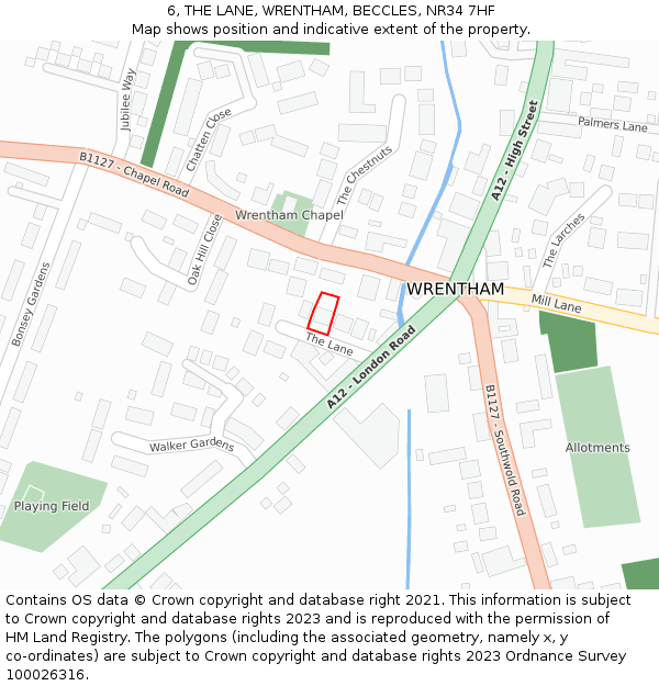 6, THE LANE, WRENTHAM, BECCLES, NR34 7HF: Location map and indicative extent of plot