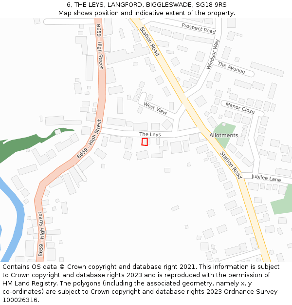6, THE LEYS, LANGFORD, BIGGLESWADE, SG18 9RS: Location map and indicative extent of plot