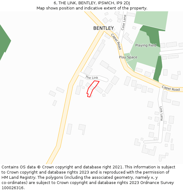 6, THE LINK, BENTLEY, IPSWICH, IP9 2DJ: Location map and indicative extent of plot