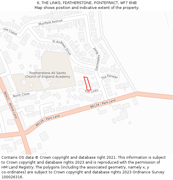 6, THE LINKS, FEATHERSTONE, PONTEFRACT, WF7 6NB: Location map and indicative extent of plot