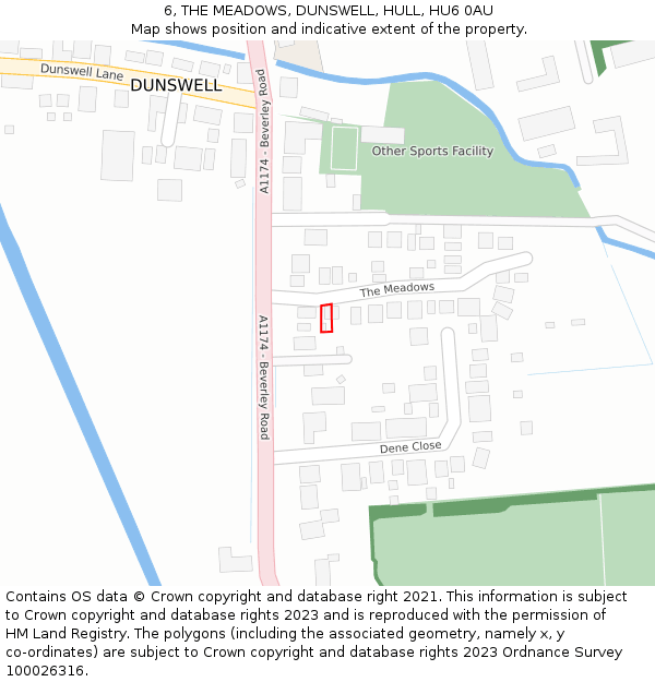 6, THE MEADOWS, DUNSWELL, HULL, HU6 0AU: Location map and indicative extent of plot