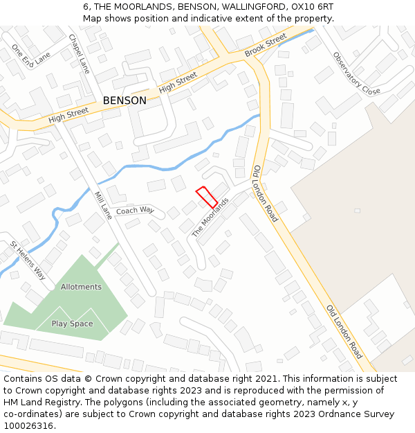 6, THE MOORLANDS, BENSON, WALLINGFORD, OX10 6RT: Location map and indicative extent of plot