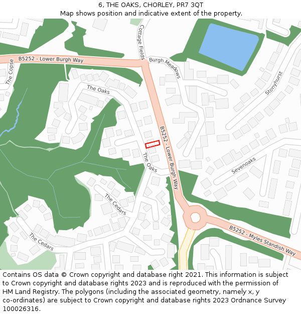 6, THE OAKS, CHORLEY, PR7 3QT: Location map and indicative extent of plot