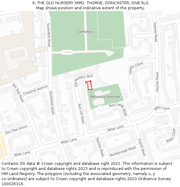 6, THE OLD NURSERY YARD, THORNE, DONCASTER, DN8 5LG: Location map and indicative extent of plot