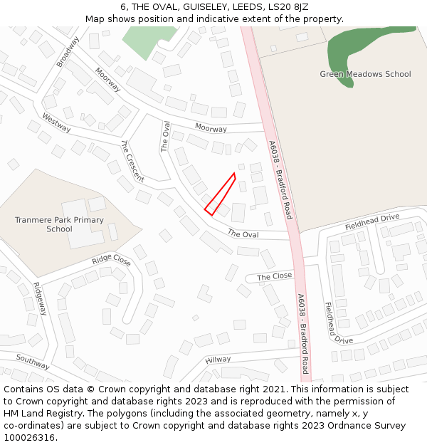 6, THE OVAL, GUISELEY, LEEDS, LS20 8JZ: Location map and indicative extent of plot