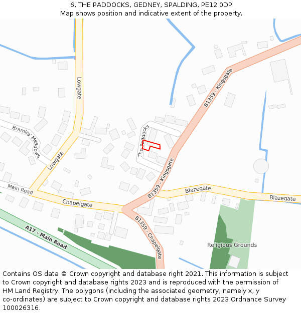 6, THE PADDOCKS, GEDNEY, SPALDING, PE12 0DP: Location map and indicative extent of plot
