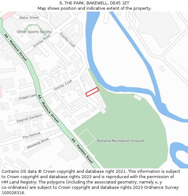 6, THE PARK, BAKEWELL, DE45 1ET: Location map and indicative extent of plot