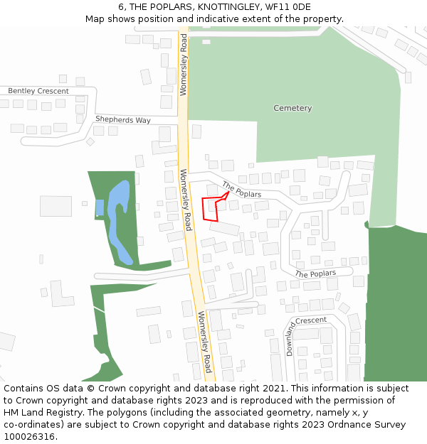 6, THE POPLARS, KNOTTINGLEY, WF11 0DE: Location map and indicative extent of plot