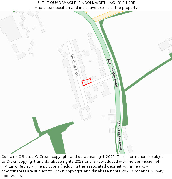 6, THE QUADRANGLE, FINDON, WORTHING, BN14 0RB: Location map and indicative extent of plot
