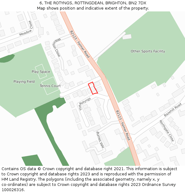 6, THE ROTYNGS, ROTTINGDEAN, BRIGHTON, BN2 7DX: Location map and indicative extent of plot