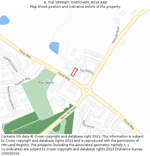 6, THE SPINNEY, THATCHAM, RG18 4AB: Location map and indicative extent of plot