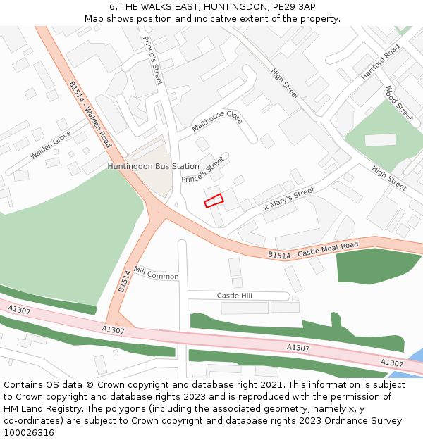 6, THE WALKS EAST, HUNTINGDON, PE29 3AP: Location map and indicative extent of plot