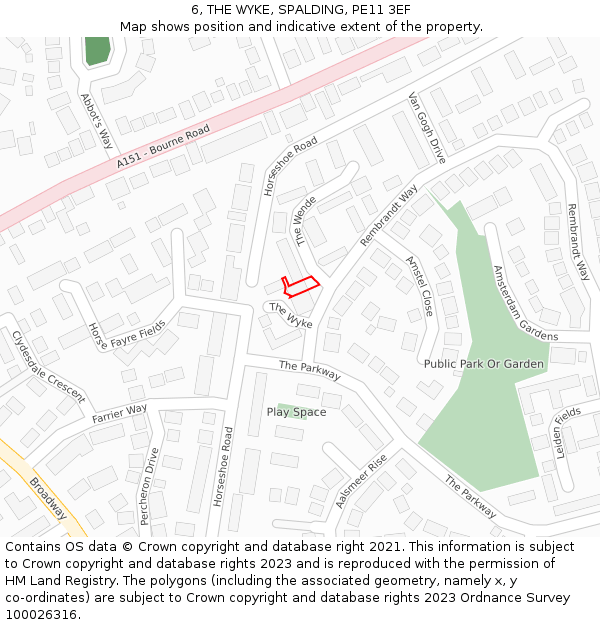 6, THE WYKE, SPALDING, PE11 3EF: Location map and indicative extent of plot