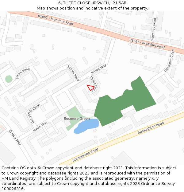6, THEBE CLOSE, IPSWICH, IP1 5AR: Location map and indicative extent of plot