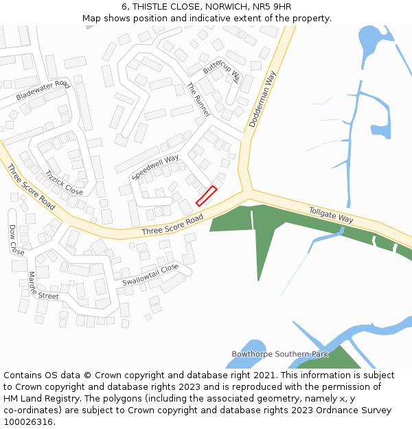 6, THISTLE CLOSE, NORWICH, NR5 9HR: Location map and indicative extent of plot