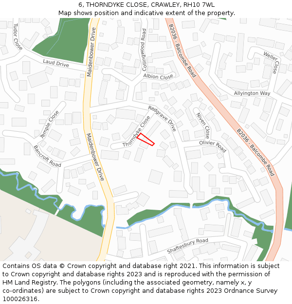 6, THORNDYKE CLOSE, CRAWLEY, RH10 7WL: Location map and indicative extent of plot