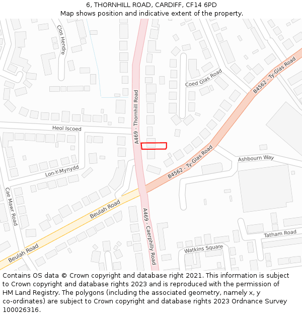 6, THORNHILL ROAD, CARDIFF, CF14 6PD: Location map and indicative extent of plot
