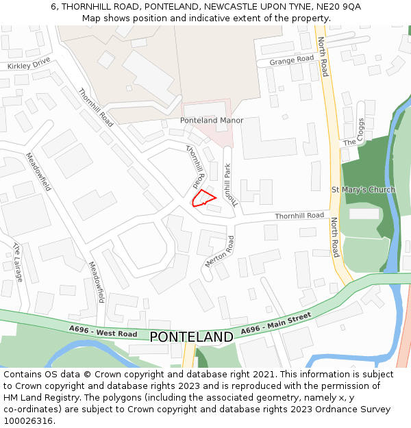 6, THORNHILL ROAD, PONTELAND, NEWCASTLE UPON TYNE, NE20 9QA: Location map and indicative extent of plot