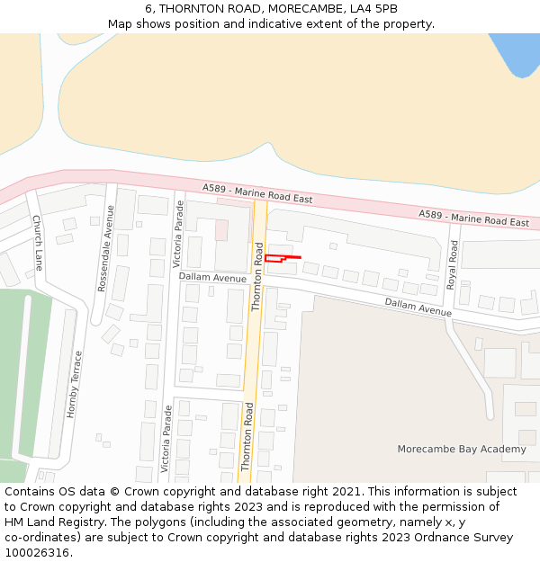 6, THORNTON ROAD, MORECAMBE, LA4 5PB: Location map and indicative extent of plot