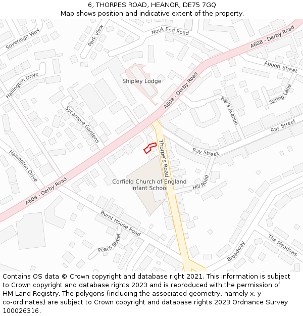 6, THORPES ROAD, HEANOR, DE75 7GQ: Location map and indicative extent of plot