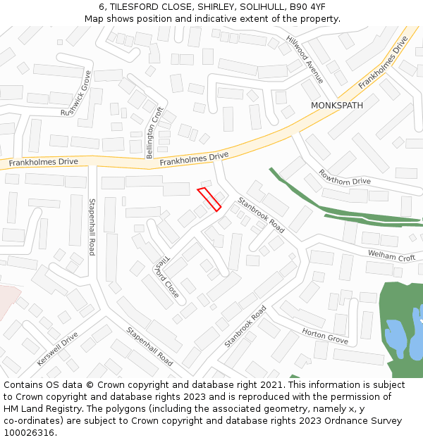 6, TILESFORD CLOSE, SHIRLEY, SOLIHULL, B90 4YF: Location map and indicative extent of plot