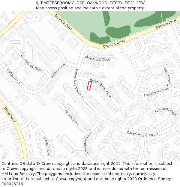 6, TIMBERSBROOK CLOSE, OAKWOOD, DERBY, DE21 2BW: Location map and indicative extent of plot