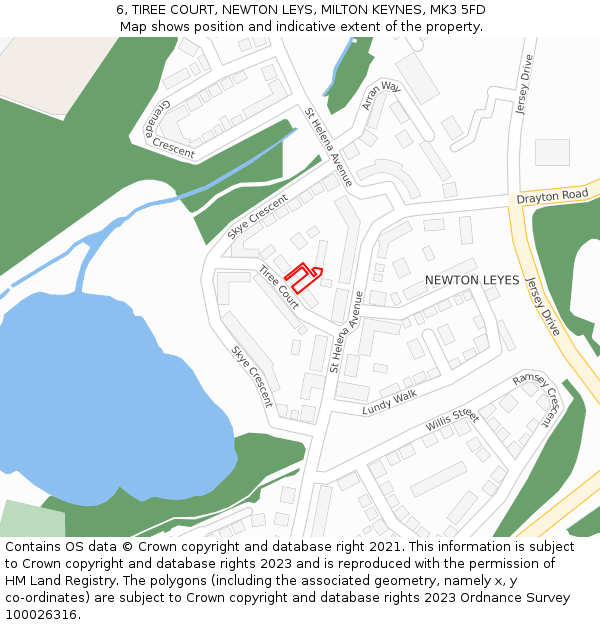 6, TIREE COURT, NEWTON LEYS, MILTON KEYNES, MK3 5FD: Location map and indicative extent of plot