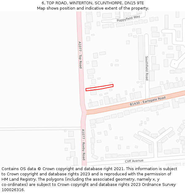 6, TOP ROAD, WINTERTON, SCUNTHORPE, DN15 9TE: Location map and indicative extent of plot