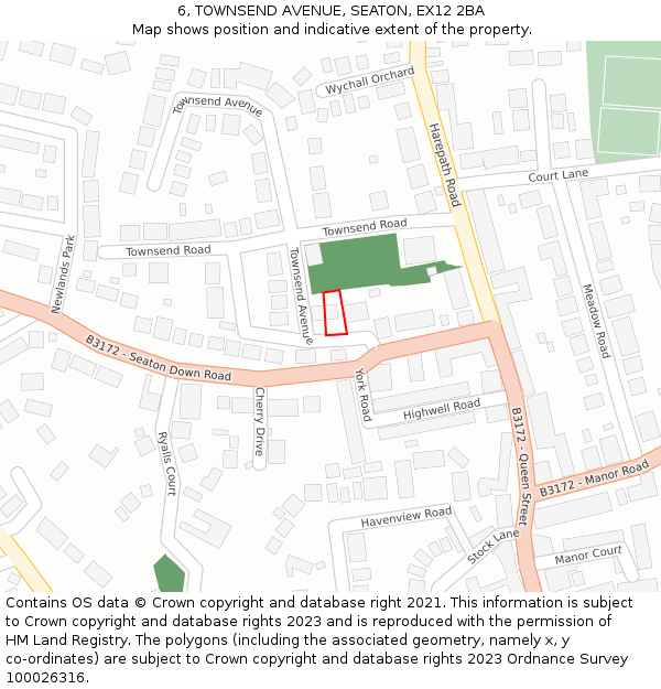 6, TOWNSEND AVENUE, SEATON, EX12 2BA: Location map and indicative extent of plot