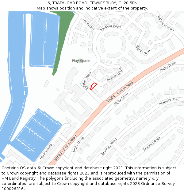 6, TRAFALGAR ROAD, TEWKESBURY, GL20 5FN: Location map and indicative extent of plot